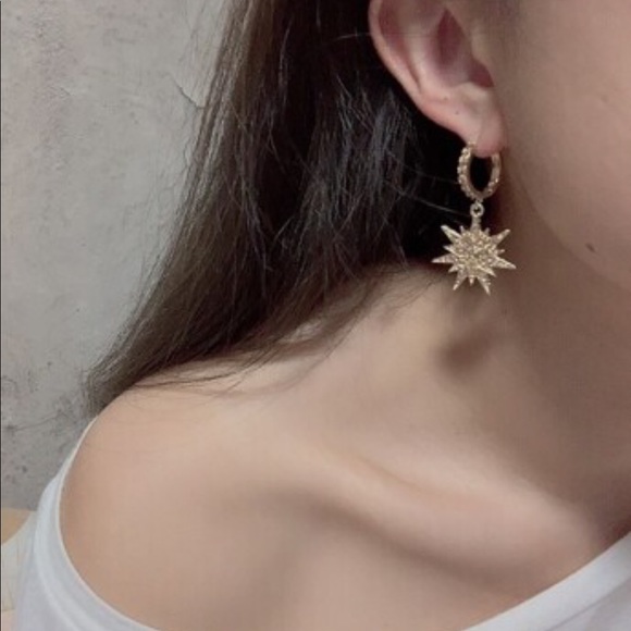 Starburst Rhinestone Hoop Earrings - Picture 2 of 10